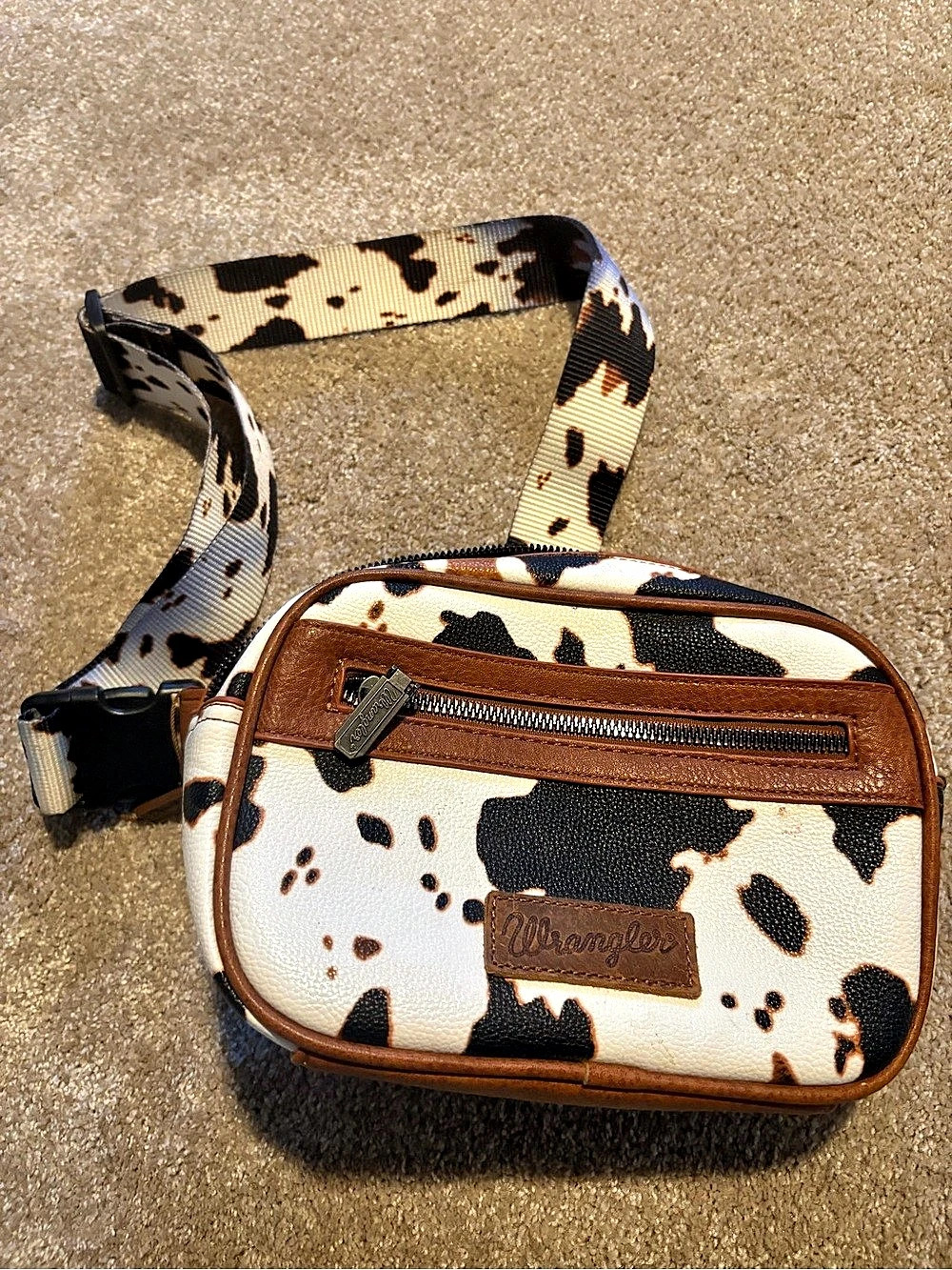 Wrangler Cow Print Belt-Bag Crossbody Bag Brown & White